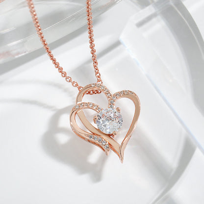 Collier double amour en zircon avec strass, collier personnalisé en forme de cœur, chaîne de clavicule, bijoux pour femme, très féminine