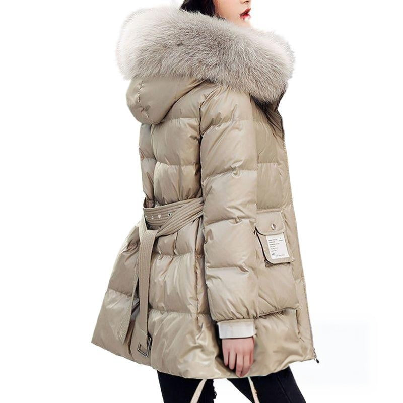 Womens Mid-Length Slim-Fit Plus-Thickness Fashionable Padded Down Jacket For Shorter Statures