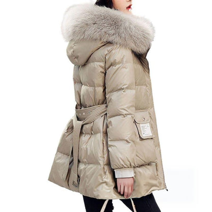 Womens Mid-Length Slim-Fit Plus-Thickness Fashionable Padded Down Jacket For Shorter Statures