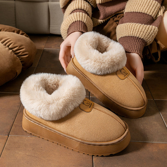 Chaussons en coton à enveloppement de cheville pour femmes, bottes de neige épaisses à la mode