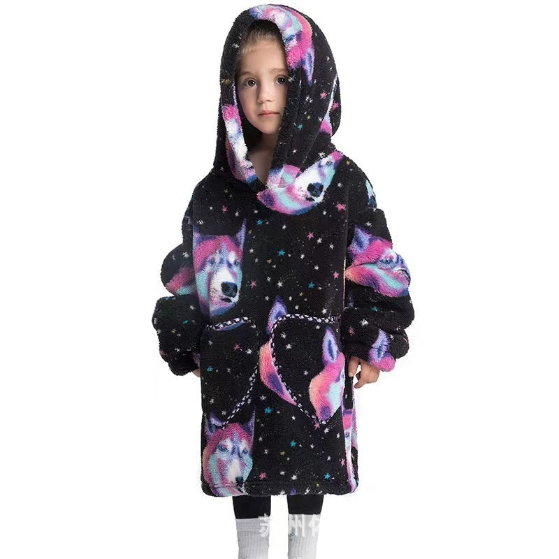 Vêtements confortables en velours de coton résistants au froid pour garçons et filles, couverture à capuche épaisse grande taille, vêtements de nuit pour enfants
