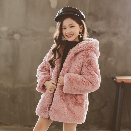 Manteau en fausse fourrure pour fille, taille moyenne et grande, épais, thermique, en fourrure, vêtements d'hiver pour enfants, nouveau manteau en laine artificielle