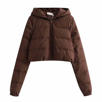 Womens Short Multi-Colored Cotton Puffer Jacket With Hood