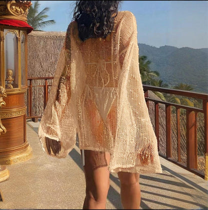 Womens Solid-Color Loose Knitted Split Dress