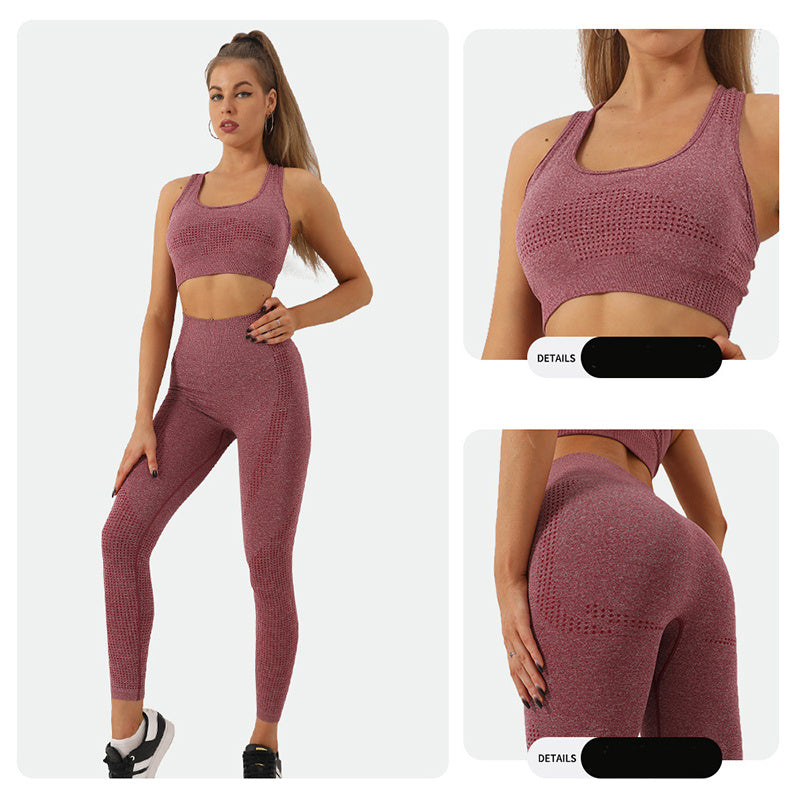 Ensemble de yoga 2 pièces sans couture pour femmes, survêtement, leggings taille haute, vêtements de sport, haut court de fitness, combinaisons de sport, ensemble de gymnastique