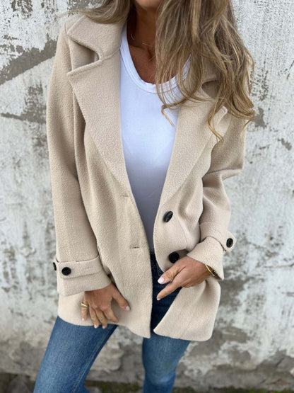 Manteau en laine pour femme, décontracté, ample, revers, fausse poche, cardigan, pardessus en laine