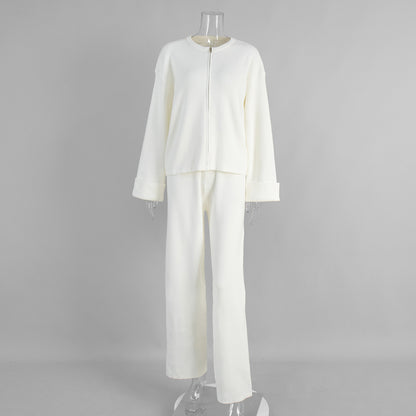 Women's Zipper Jacket And Trousers Casual Suit