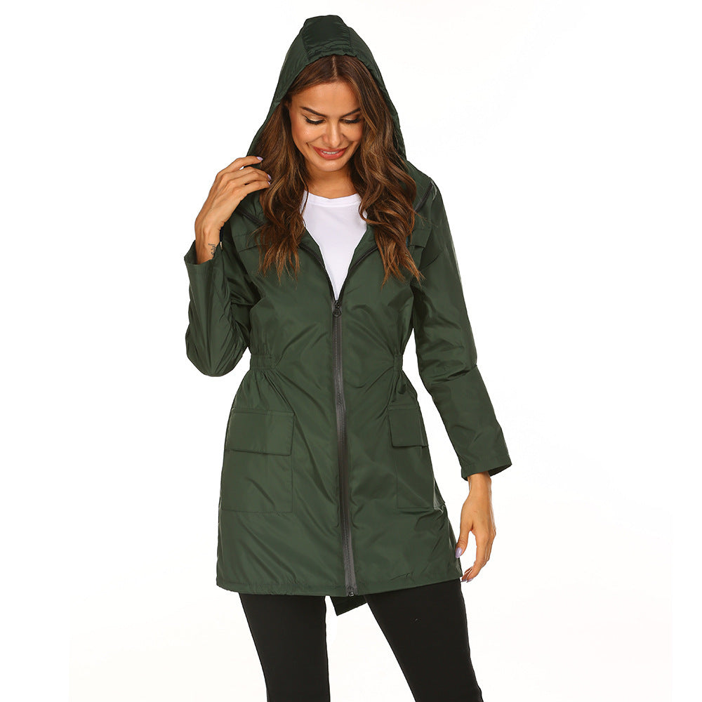 Veste imperméable légère à capuche pour femme, coupe-vent, couleur unie