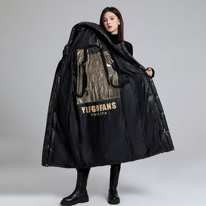 Women's Long Hooded Self-heating Graphene Cotton-padded Jacket