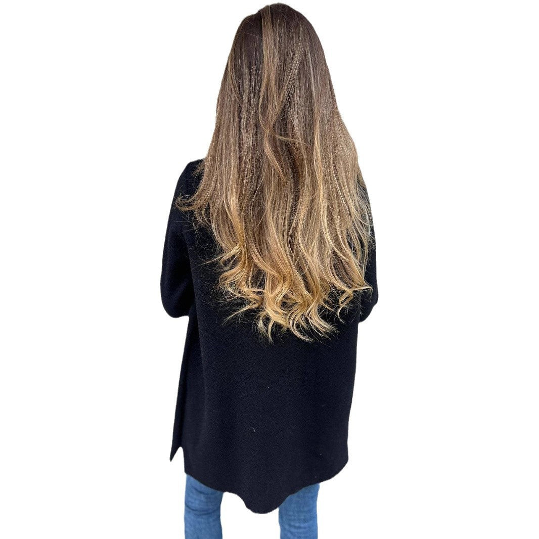 Manteau en laine pour femme, décontracté, ample, revers, fausse poche, cardigan, pardessus en laine