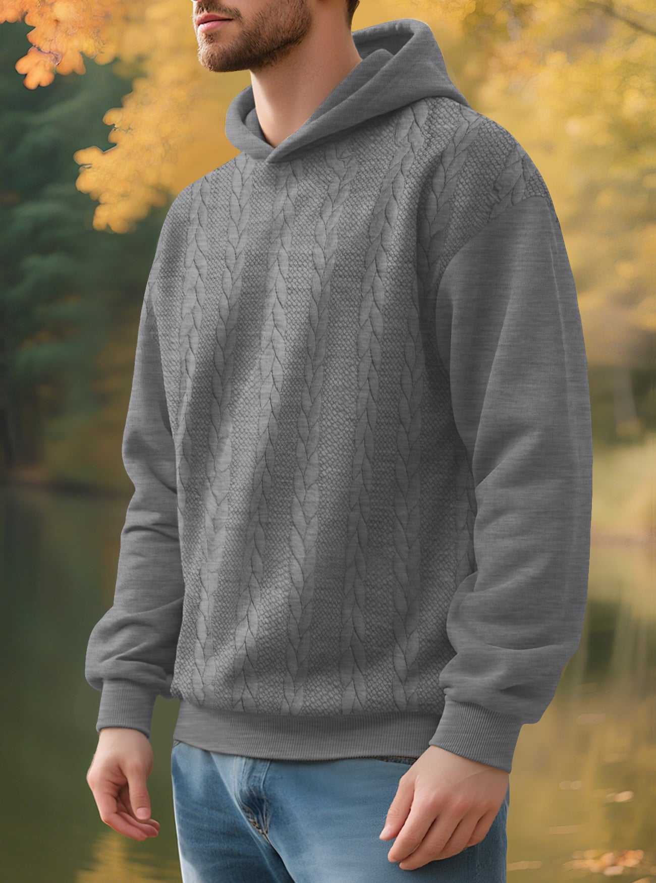 Men's Casual Thick Jacquard Hooded Sweatshirt