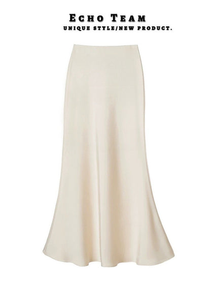 High Waist Slimming Mid-length Satin Acetate Silky Skirt