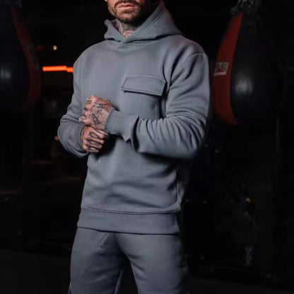 Fashion Casual Patch Pocket Cotton Plus Size Hooded Pullover