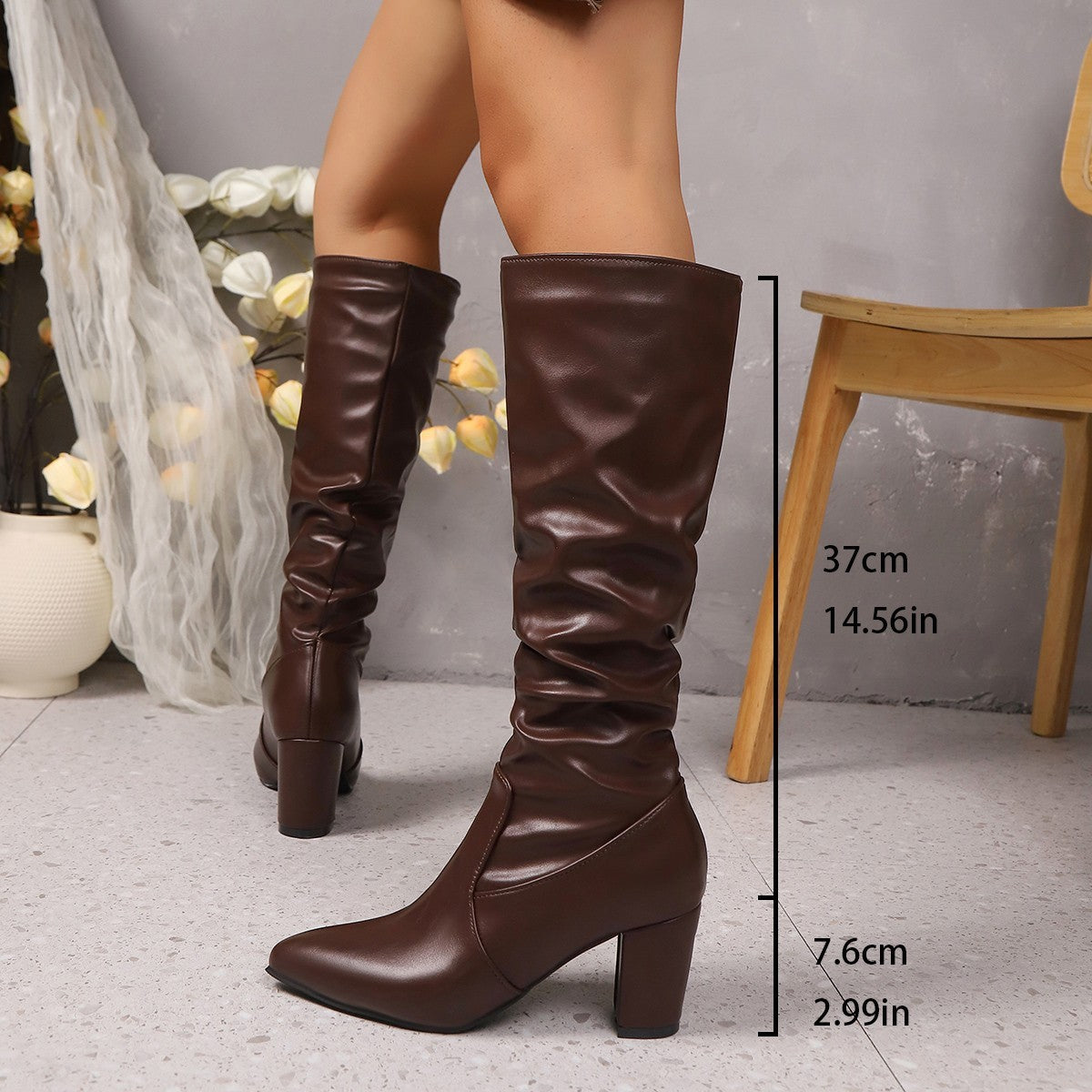 Pointed Pleated Sleeve High Heel Fashion Boots