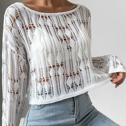 Women's Off-shoulder Sweater With Openwork Design Spring Summer Top