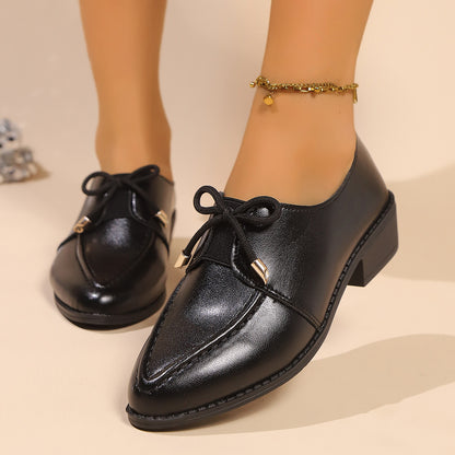 Chaussures simples en cuir de style britannique pour femmes avec nœud