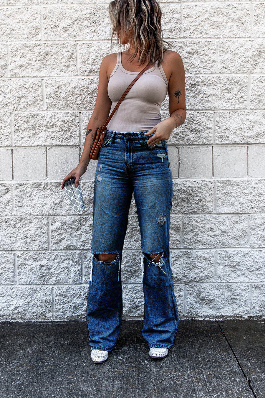 Pantalon en denim taille haute déchiré pour femme, coupe slim rétro, coupe bootcut