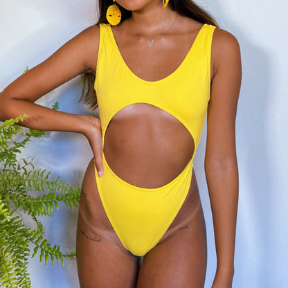 New European And American Sexy Swimwear Solid Color Stitching One-piece Swimsuit
