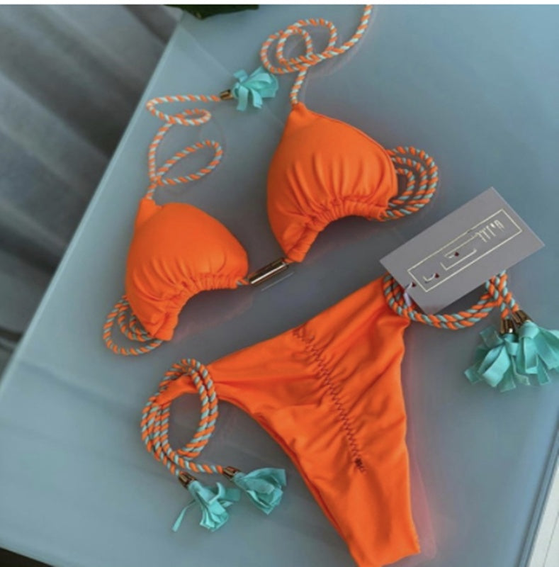 Solid Color Braided Swimsuit Multicolor European And American Bikini