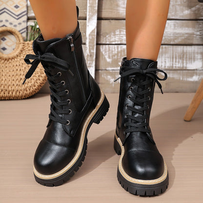 New Women's Solid Color Low Heel Middle Boots