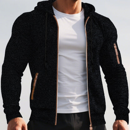 Men's Sports Fitness Casual Jacquard Sweater Hooded Coat