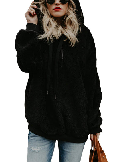 Pull à capuche à manches longues de couleur unie,chaud et confortable.
