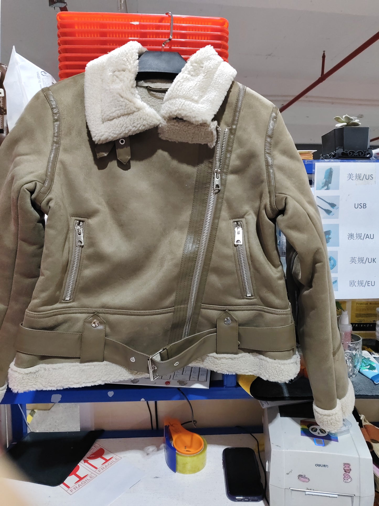 Veste d'hiver à revers en daim et laine d'agneau, manteau chaud pour moto, vêtements d'extérieur pour femmes