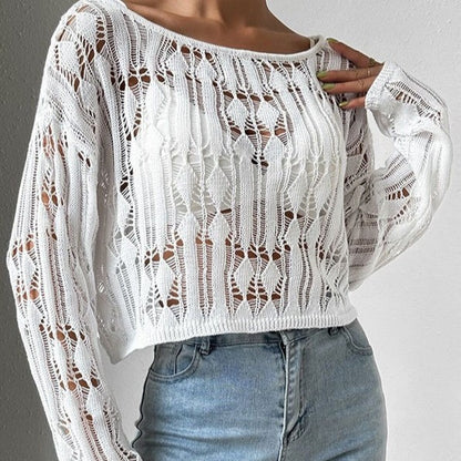 Women's Off-shoulder Sweater With Openwork Design Spring Summer Top