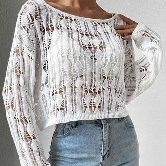 Women's Off-shoulder Sweater With Openwork Design Spring Summer Top