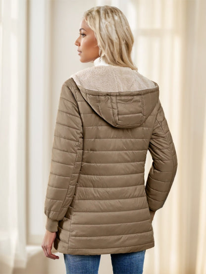 Manteau matelassé à capuche en polaire de couleur unie, style décontracté et polyvalent, Aveloria Modichic