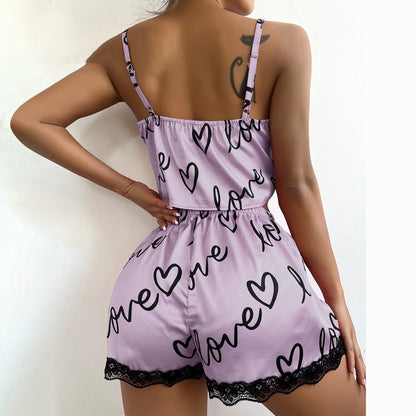Pyjamas pour femmes, shorts à bretelles en dentelle