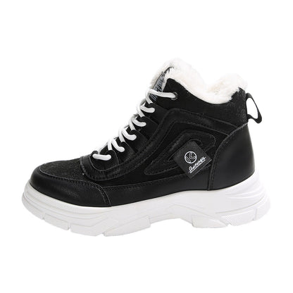 High-top Fleece-lined Dr Martens-style Winter Warm Cotton Shoes Thick-soled Versatile Snow Boots In Plus Sizes