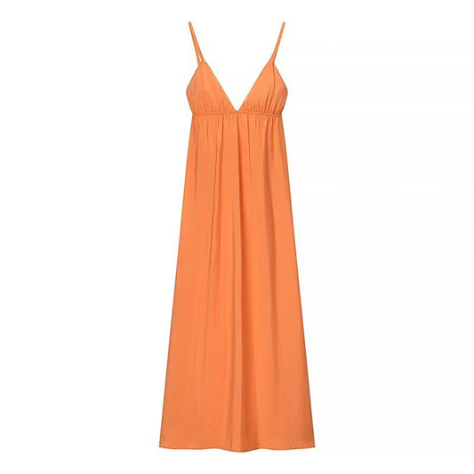 Robe mi-longue sexy à bretelles spaghetti et dos nu