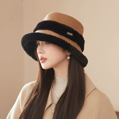 Face-looking Velvet-padded Small Warm Earflaps Cap Big Head Circumference Bucket Hat