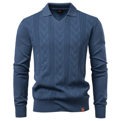 New Knitted Pullover Men's Jacquard V-neck Sweater