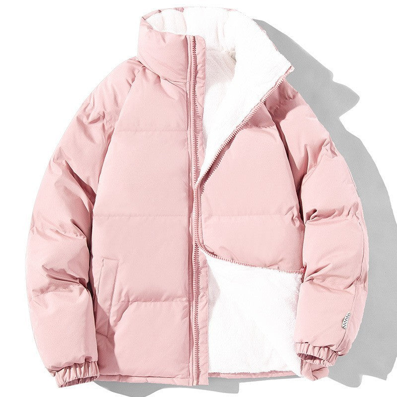 Manteau à col montant avec poches pour couple, veste épaisse et chaude en peluche pour femme et homme, vêtement d'extérieur ample