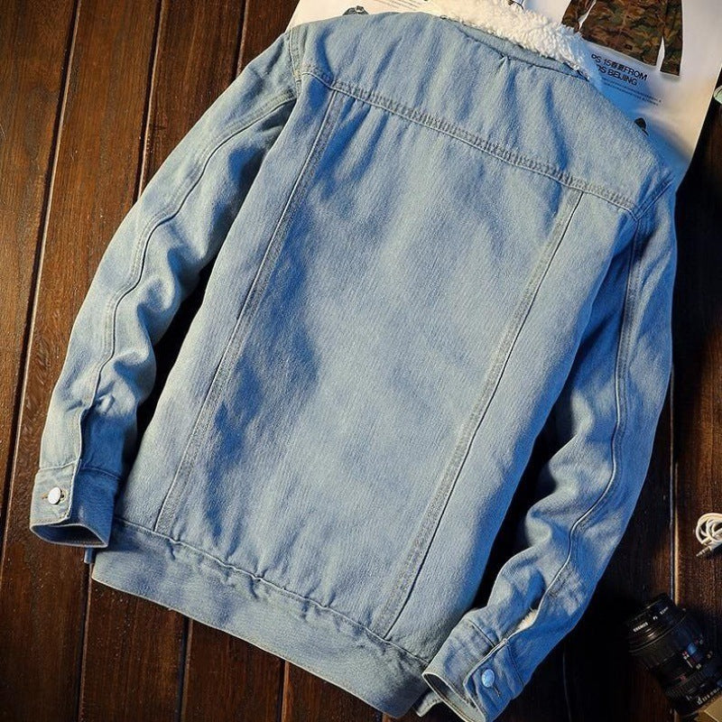 Manteau d'hiver en jean doublé polaire pour homme, épais