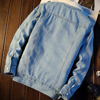 Manteau d'hiver en jean doublé polaire pour homme, épais