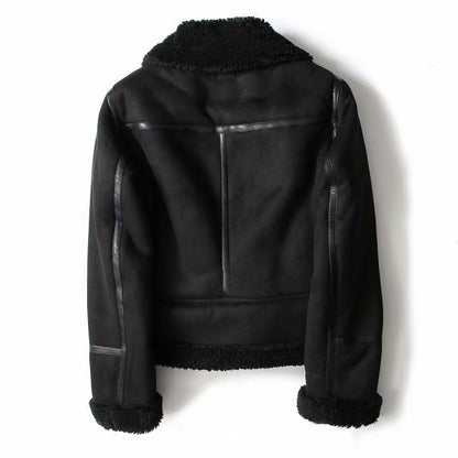 Veste d'hiver à revers en daim et laine d'agneau, manteau chaud pour moto, vêtements d'extérieur pour femmes