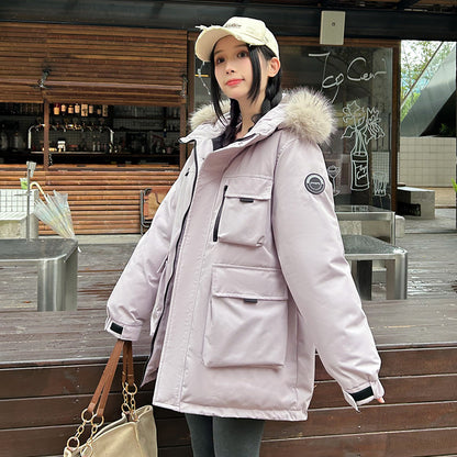 Warm Large Fur Collar Cotton Clothes Women