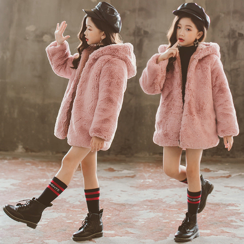 Manteau en fausse fourrure pour fille, taille moyenne et grande, épais, thermique, en fourrure, vêtements d'hiver pour enfants, nouveau manteau en laine artificielle