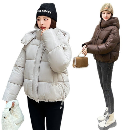 Elegant Fluffy Hooded Cotton Jacket Puffer Jacket Coat Warm Commute