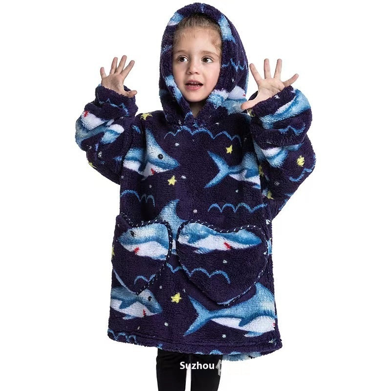 Vêtements confortables en velours de coton résistants au froid pour garçons et filles, couverture à capuche épaisse grande taille, vêtements de nuit pour enfants
