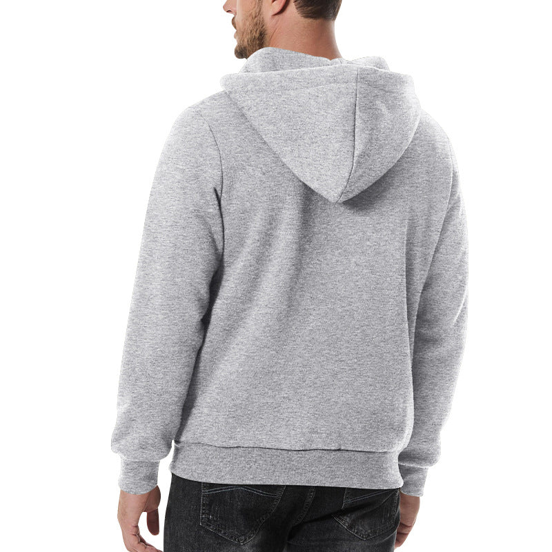 New Men's Heavy Fleece-lined Half-zip Sporty Casual Hooded Sweatshirt