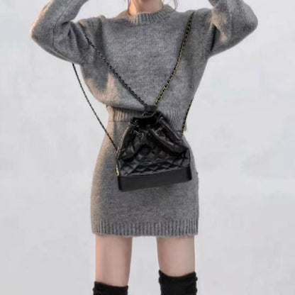 Crewneck Longsleeve Solidcolor Sweater And Pencil Skirt Set