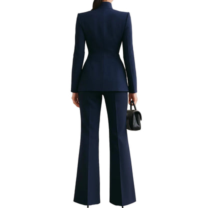 Long Sleeve Solid Color Pocket One Button Small Suit Two-piece Pants