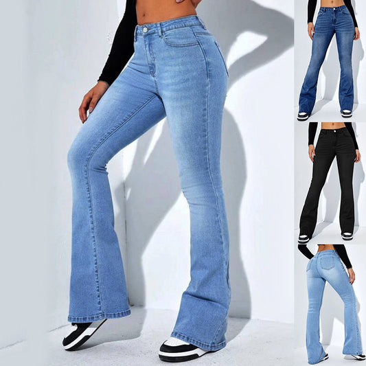 Jean slim évasé pour femme, pantalon extensible décontracté à taille haute