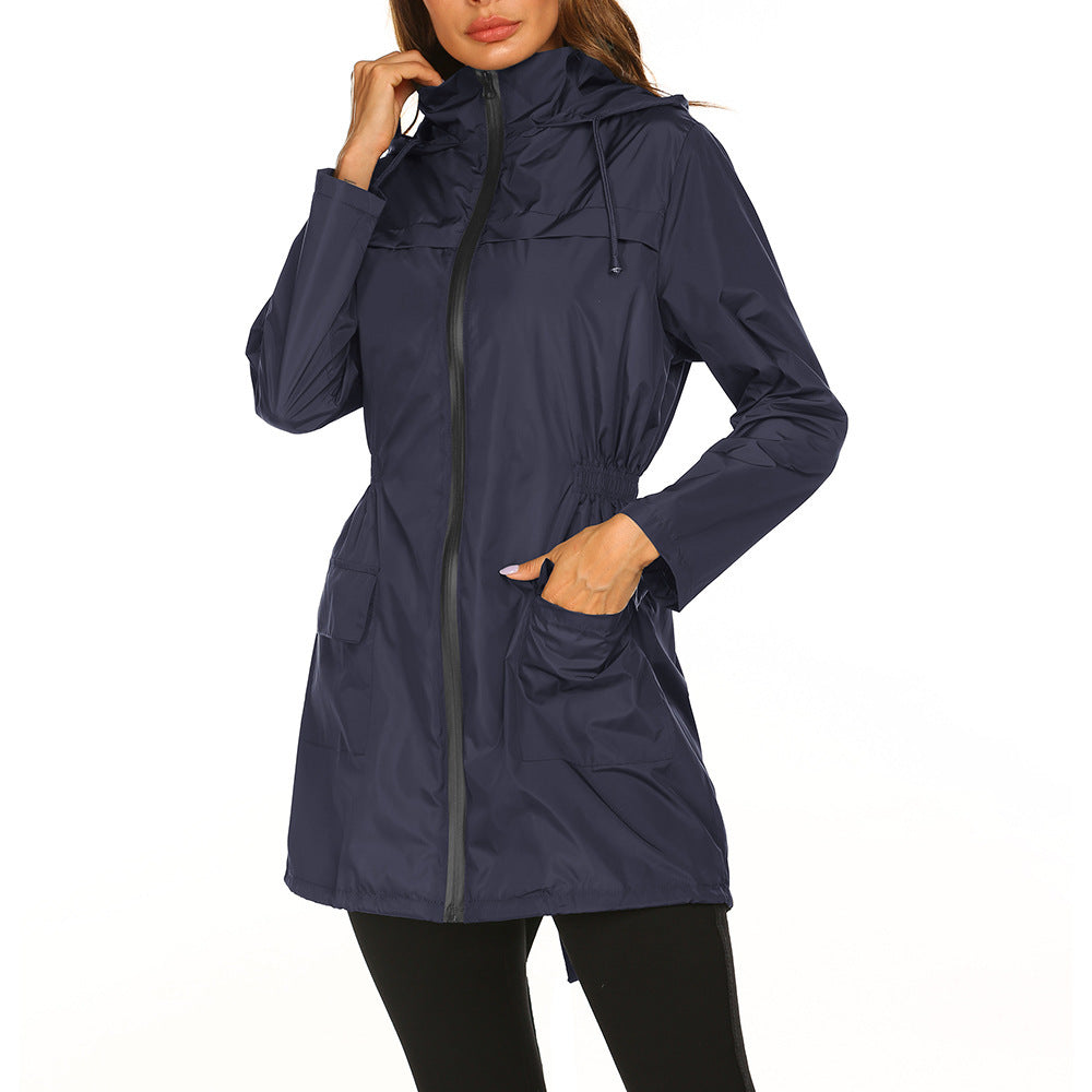 Veste imperméable légère à capuche pour femme, coupe-vent, couleur unie
