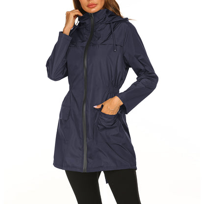 Veste imperméable légère à capuche pour femme, coupe-vent, couleur unie