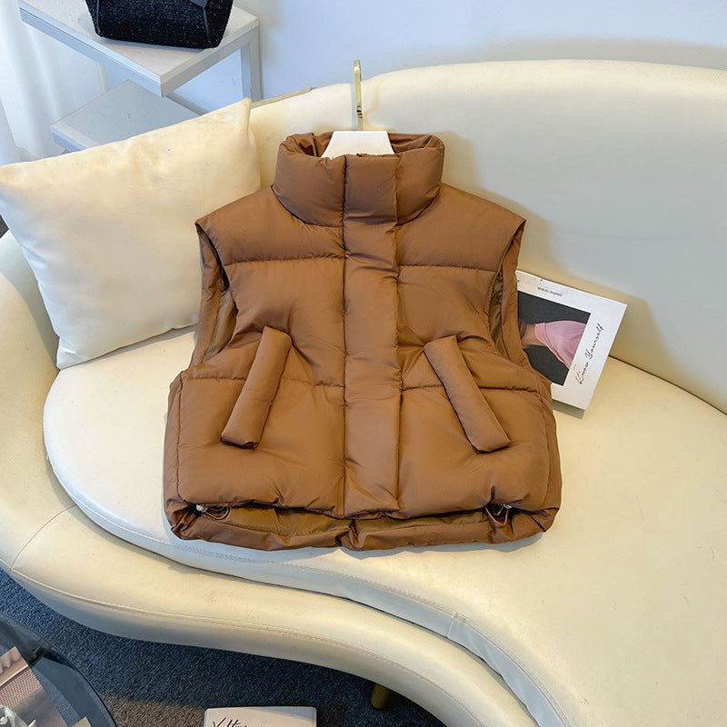 Gilet court en coton taille haute pour femme, automne et hiver